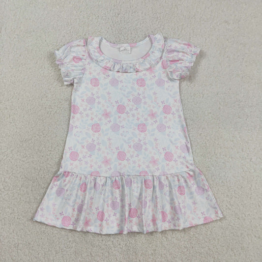 GSD3717 Baby Girls Short Ruffle Sleeve Colorful Flowers Knee Length Dresses