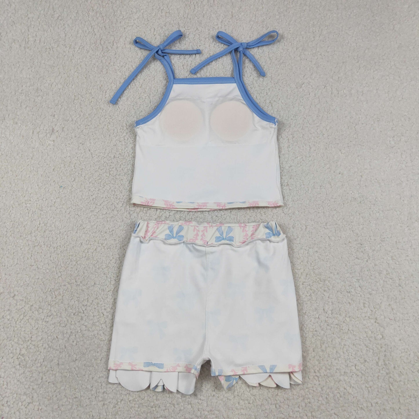Sibling Baby Girls Strap Bows Checked Coffee Popsicle Top Pockets Skirt Shorts Clothes Sets