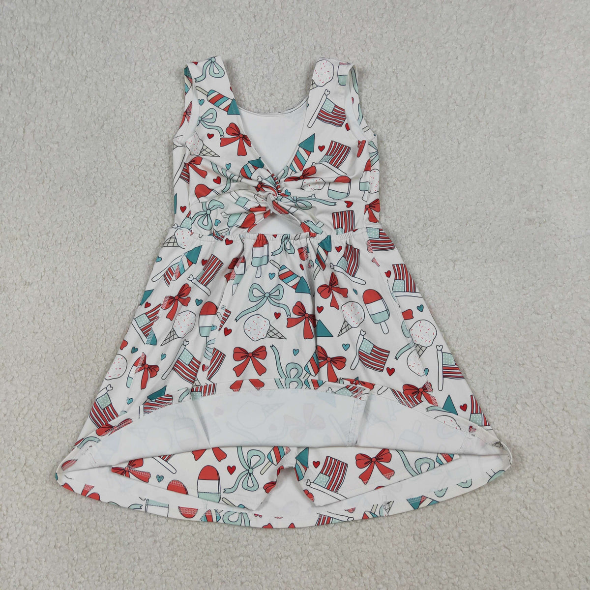GSD3750 Baby Girls Popsicle Flags Bows 4th of July Yoga Active Short Knee Length Dress