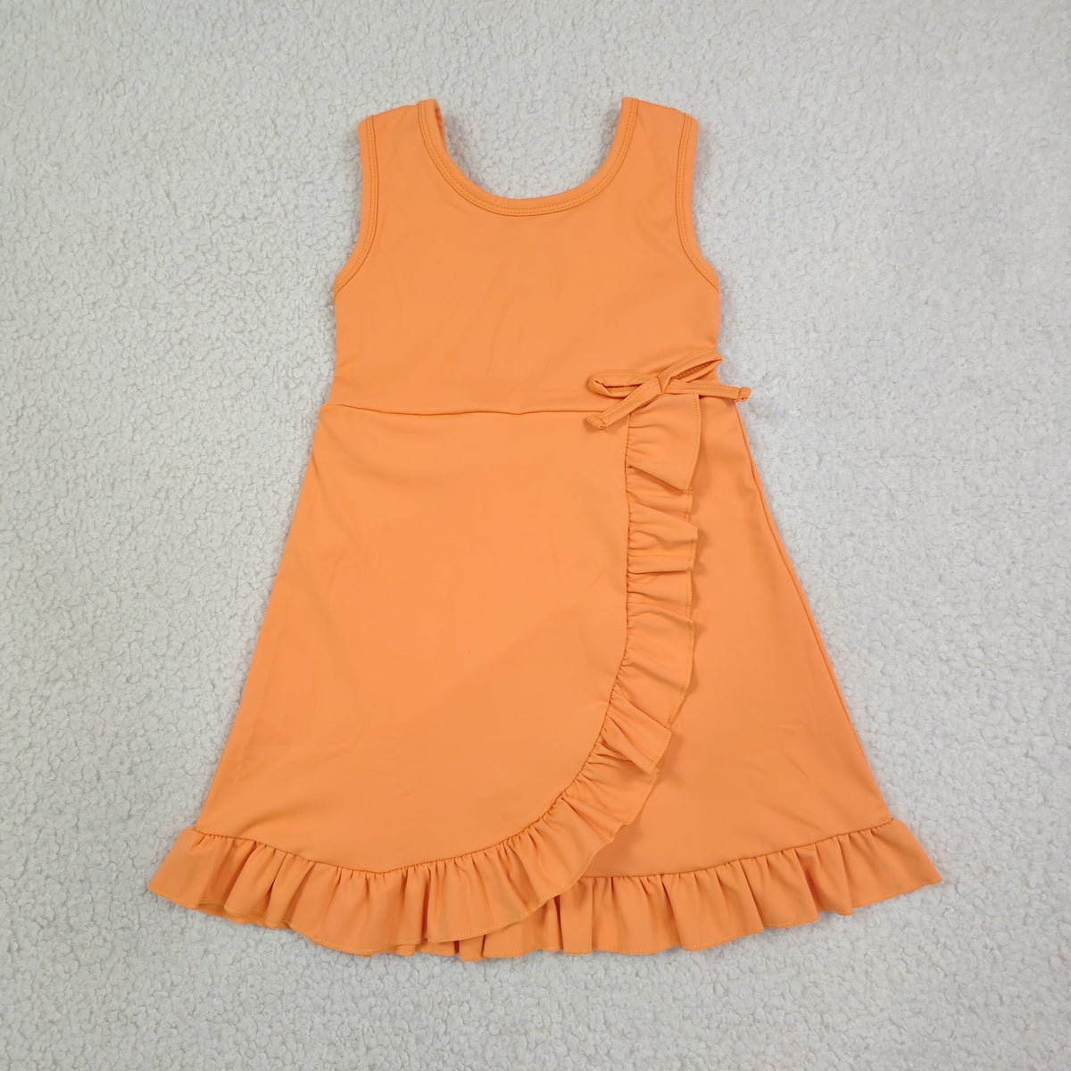 GSD3767 Baby Girls Orange Sleeveless Back Zip Yoga Active Short Ruffle Knee Length Dress