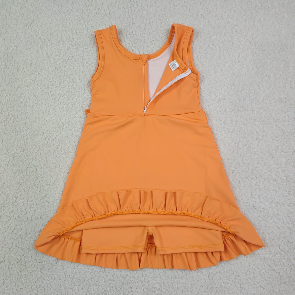 GSD3767 Baby Girls Orange Sleeveless Back Zip Yoga Active Short Ruffle Knee Length Dress