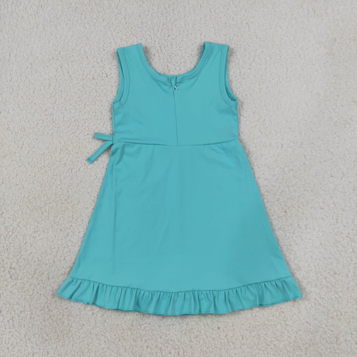 GSD3768 Baby Girls Lake Blue Sleeveless Back Zip Yoga Active Short Ruffle Knee Length Dress