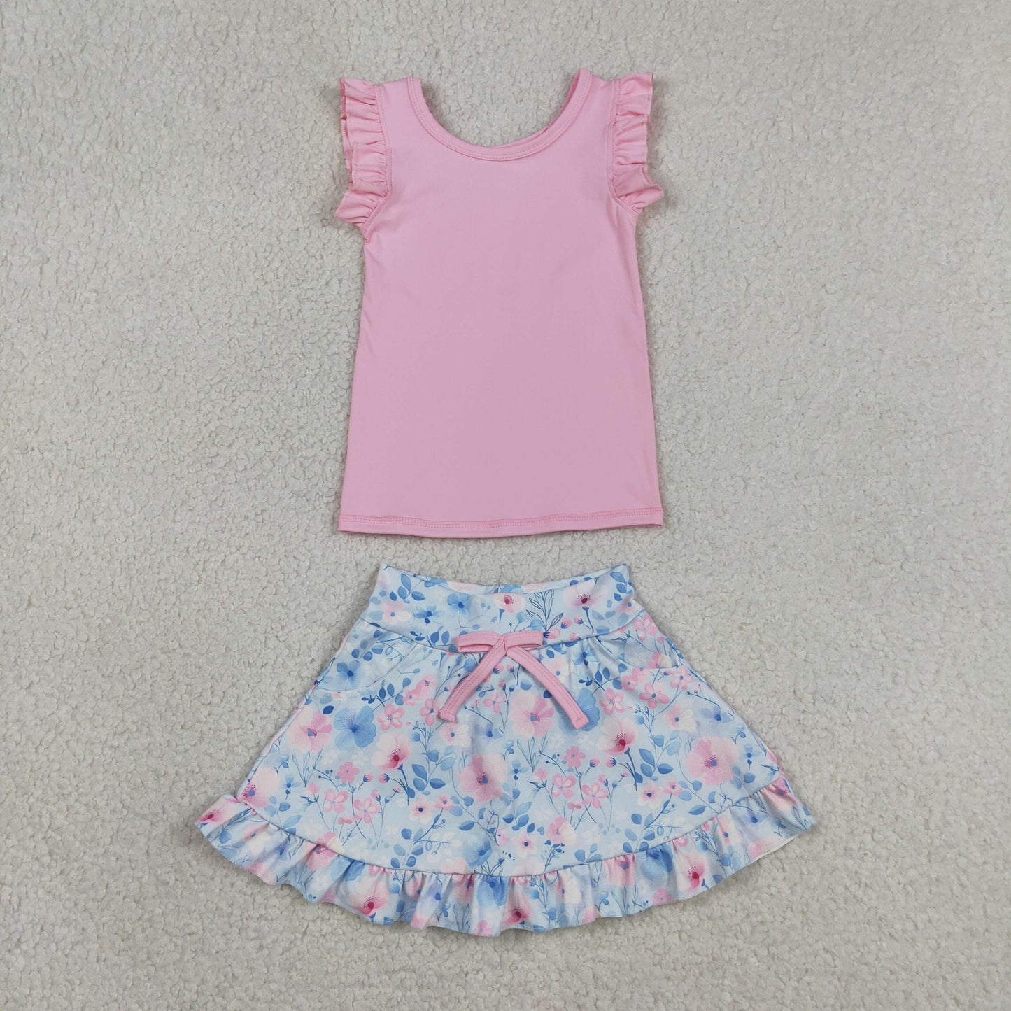 GSD3773 Baby Girls Pink Sleeveless Vest Colorful Flowers Skirt Short Yoga Active Clothes Sets