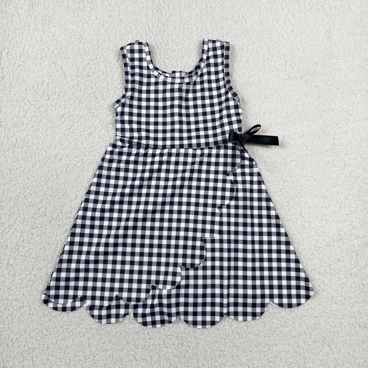 Sibling Baby Girls Blue Orange Checked Yoga Active Shorts Scallop Knee Length Dresses