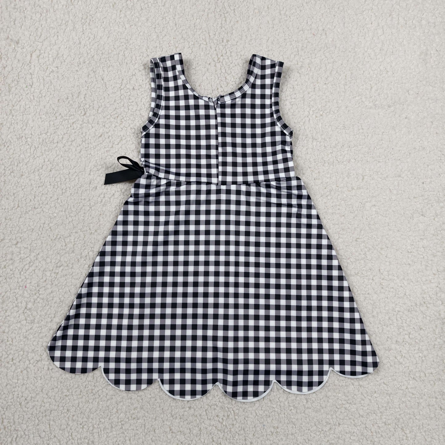 Sibling Baby Girls Blue Orange Checked Yoga Active Shorts Scallop Knee Length Dresses
