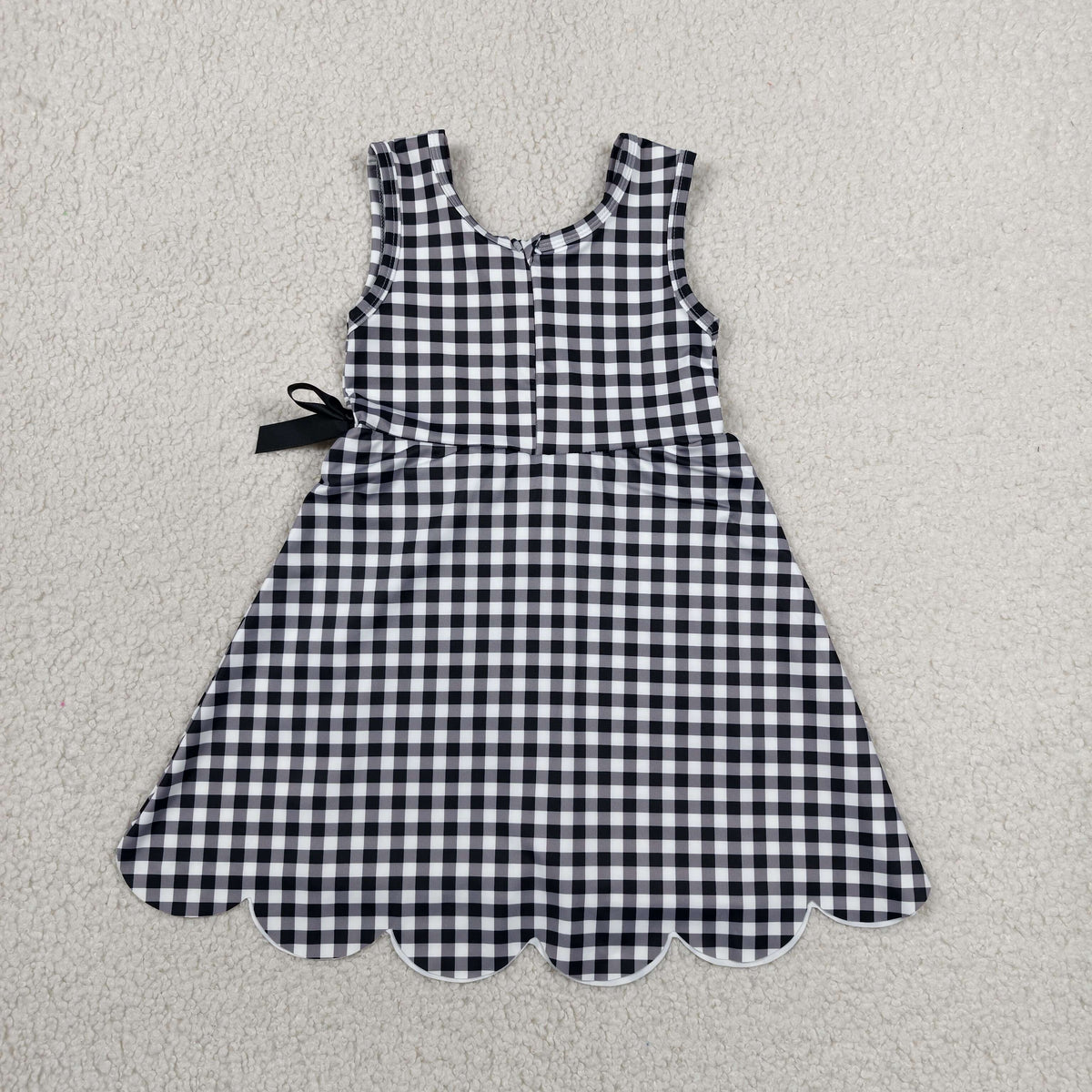GSD3777 Baby Girls Black Checked Sleeveless Yoga Active Short Scallop Knee Length Dress