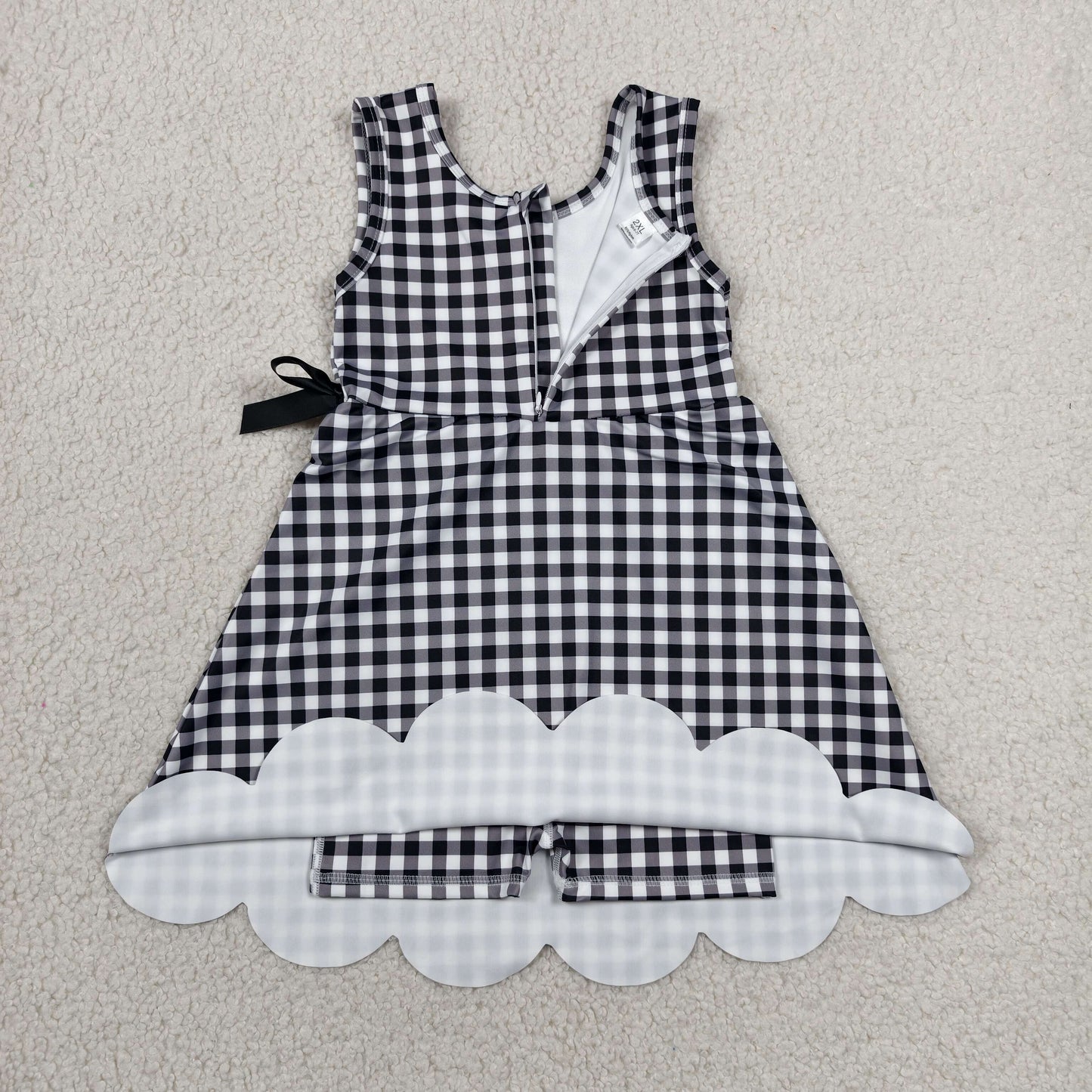Sibling Baby Girls Blue Orange Checked Yoga Active Shorts Scallop Knee Length Dresses