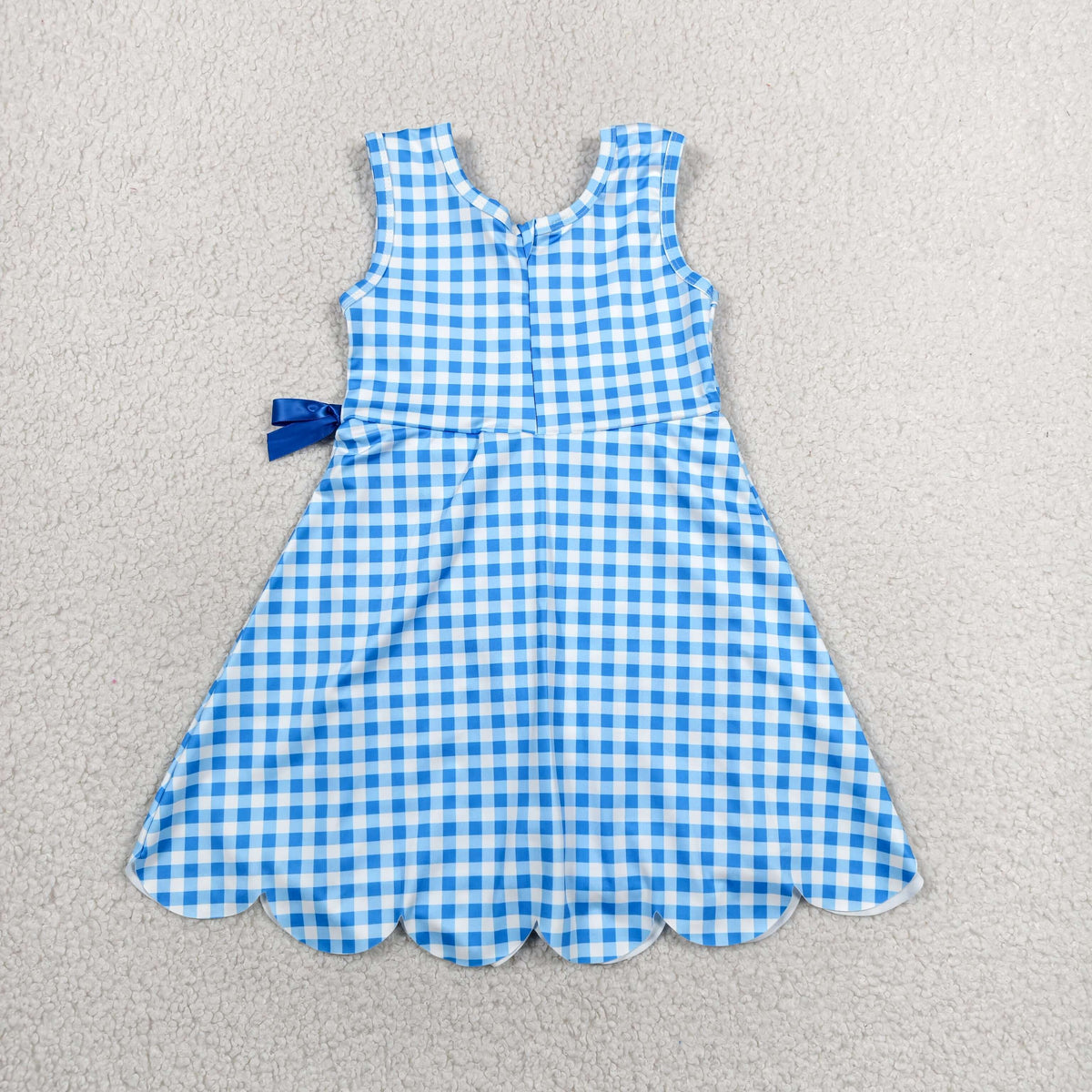 GSD3778 Baby Girls Blue Checked Sleeveless Yoga Active Short Scallop Knee Length Dress