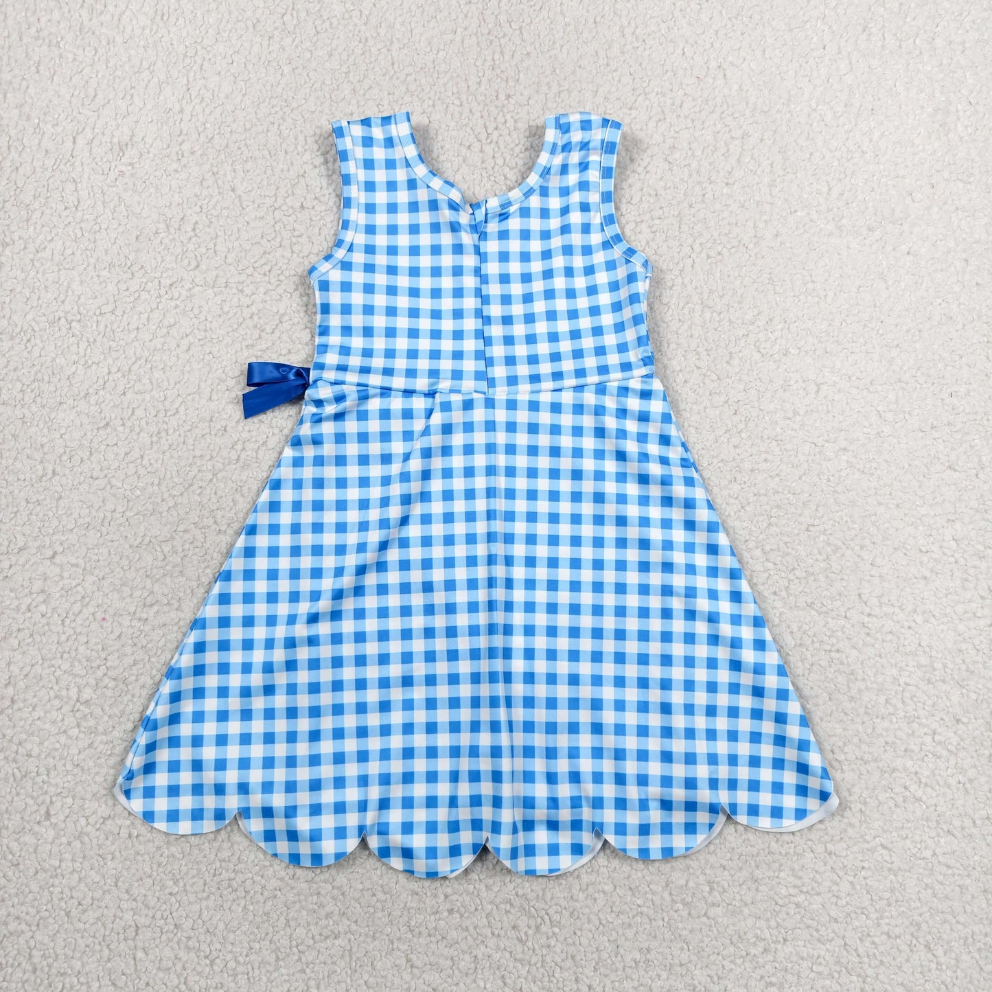 Sibling Baby Girls Blue Orange Checked Yoga Active Shorts Scallop Knee Length Dresses