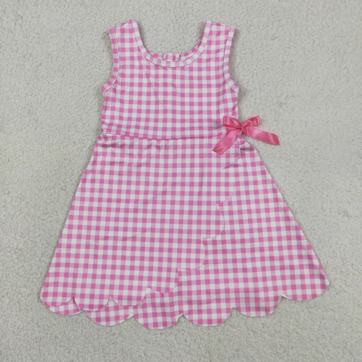 GSD3779 Baby Girls Sleeveless Pink Checked Yoga Active Short Scallop Knee length Dress