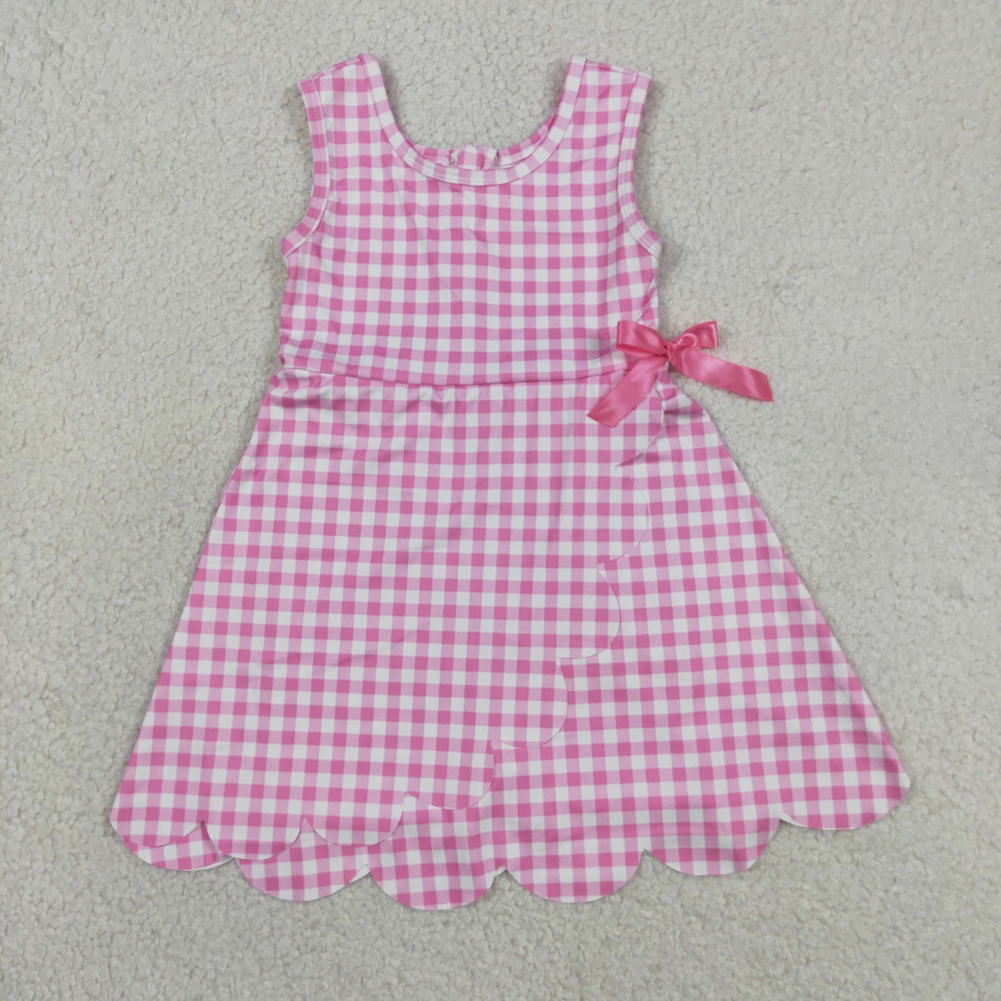 Sibling Baby Girls Blue Orange Checked Yoga Active Shorts Scallop Knee Length Dresses