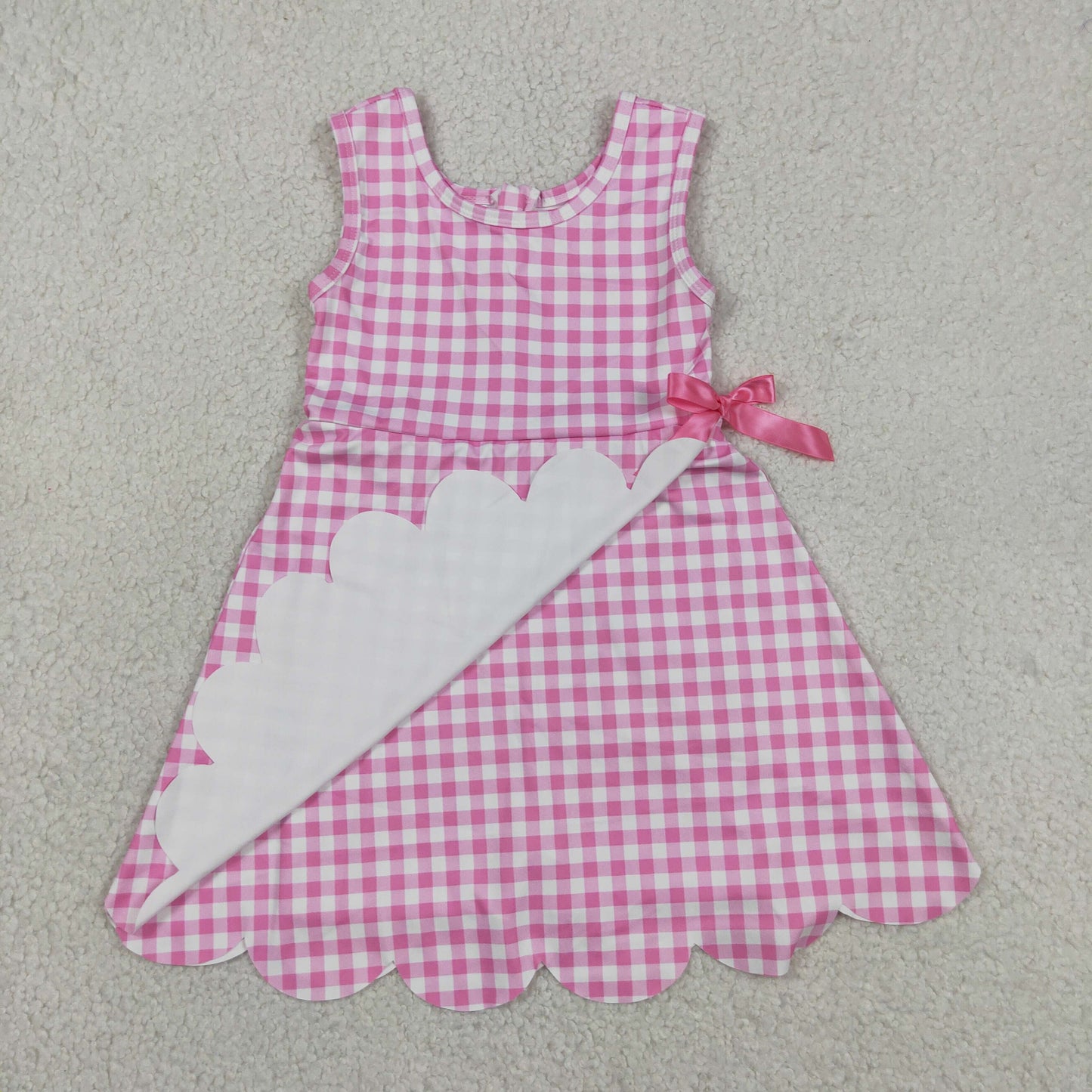 Sibling Baby Girls Blue Orange Checked Yoga Active Shorts Scallop Knee Length Dresses