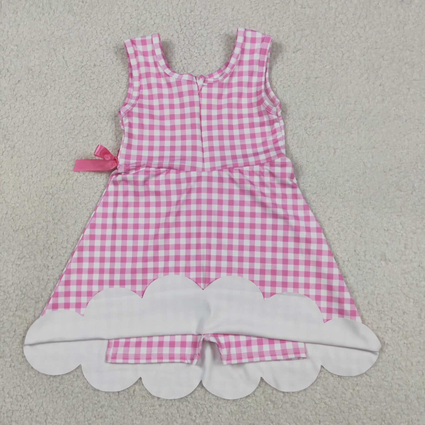 Sibling Baby Girls Blue Orange Checked Yoga Active Shorts Scallop Knee Length Dresses
