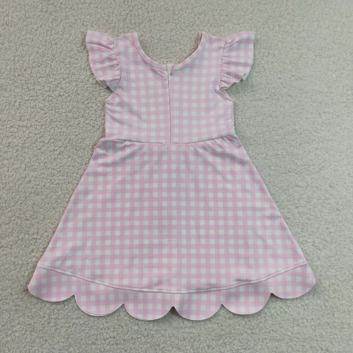 GSD3796 Baby Girls Flutter Sleeve Pink Checked Yoga Active Short Scallop Knee length Dress