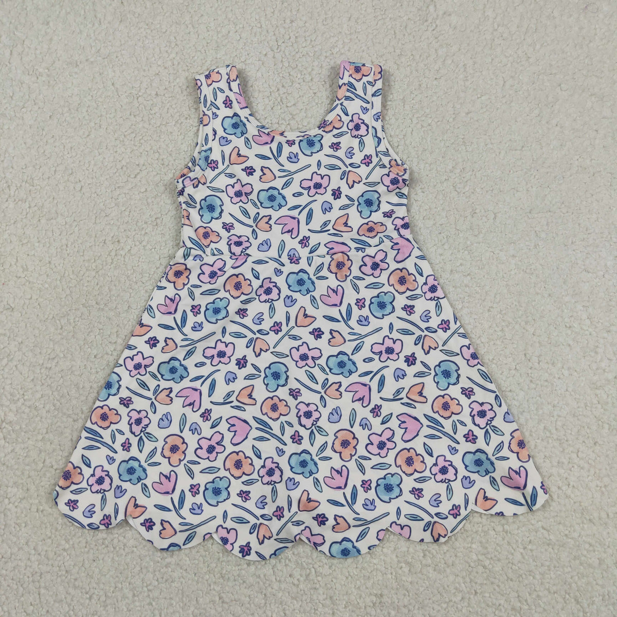 GSD3808 Baby Girls Sleeveless Colorful Flowers Yoga Active Short Scallop Knee length Dress