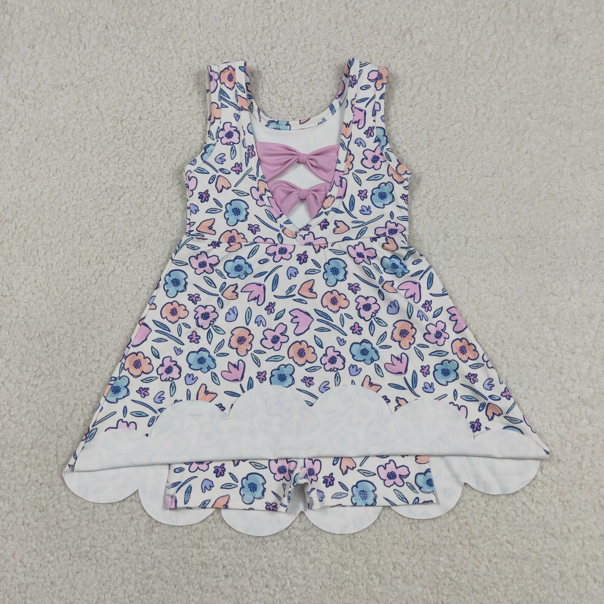 GSD3808 Baby Girls Sleeveless Colorful Flowers Yoga Active Short Scallop Knee length Dress