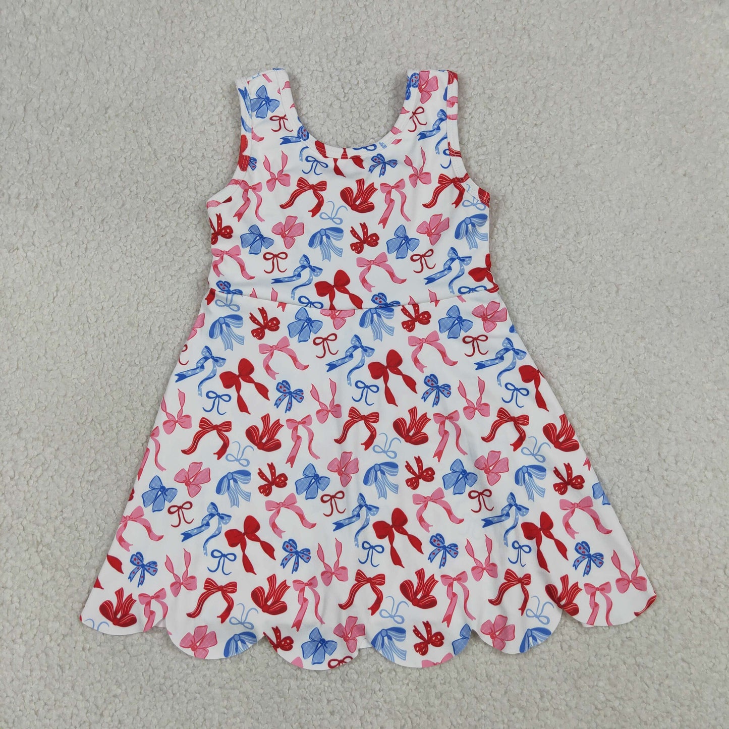 Sibling Baby Girls Sleeveless Bows Flowers Yoga Active Shorts Scallop Knee Length Dresses