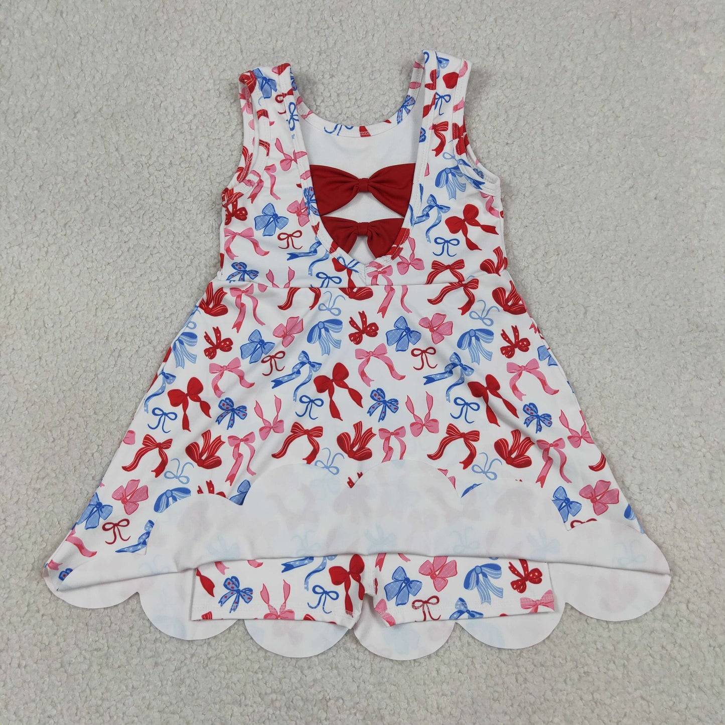 Sibling Baby Girls Sleeveless Bows Flowers Yoga Active Shorts Scallop Knee Length Dresses