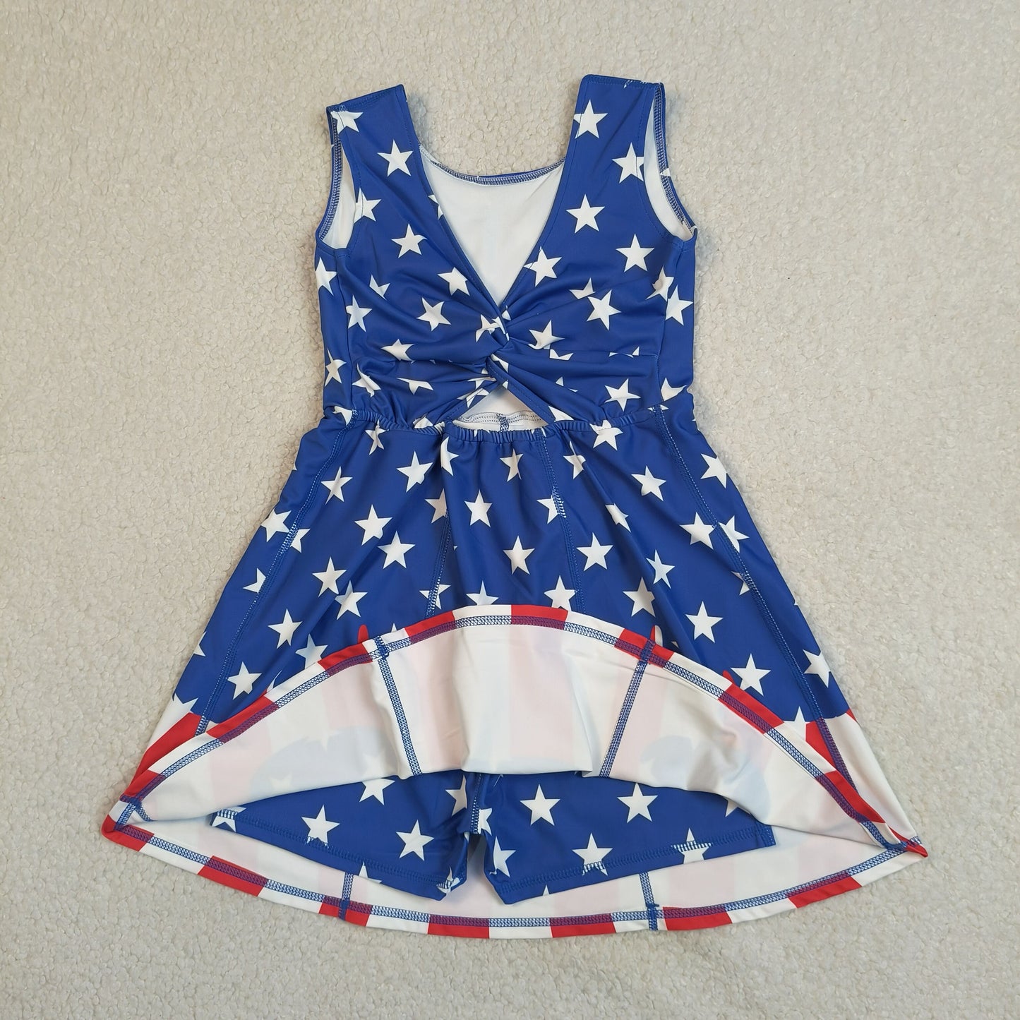Sibling Baby Girls Stars Stripe 4th of July Shorts Clothes Sets Knee Length Dresses