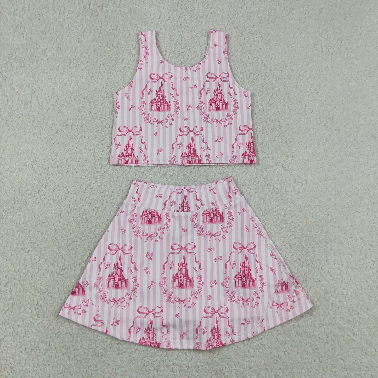 Sibling Castles Bows Checked Clothes Sets Knee Length Dress Rompers