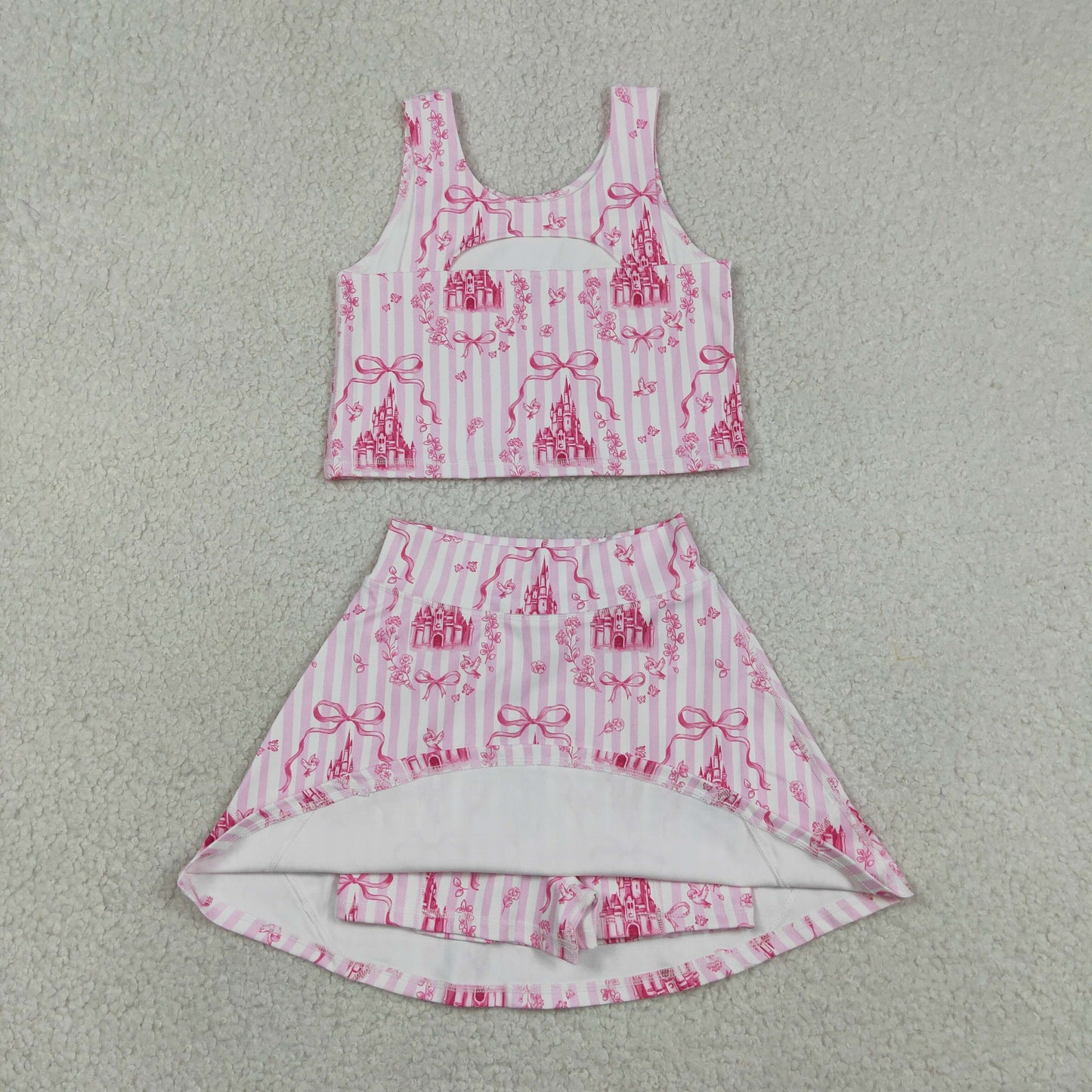 Sibling Castles Bows Checked Clothes Sets Knee Length Dress Rompers