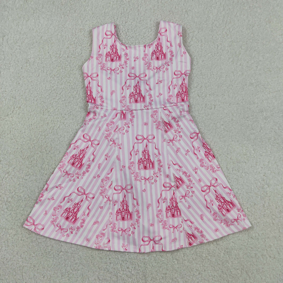 GSD3815 Baby Girls Sleeveless Pink Stripe Castles Yoga Active Short Knee Length Dress