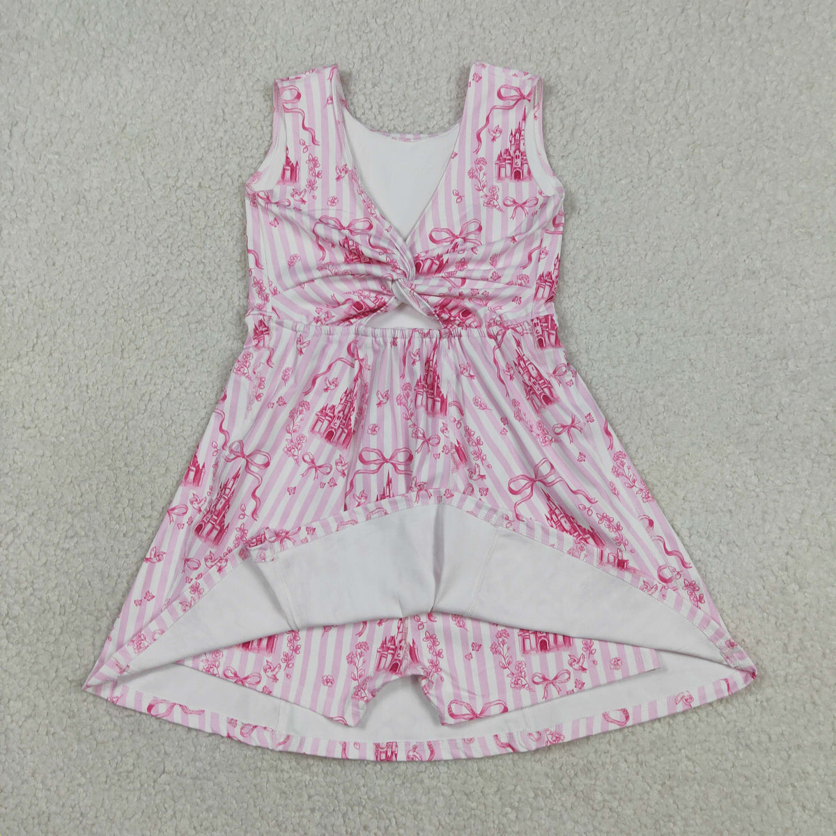 GSD3815 Baby Girls Sleeveless Pink Stripe Castles Yoga Active Short Knee Length Dress
