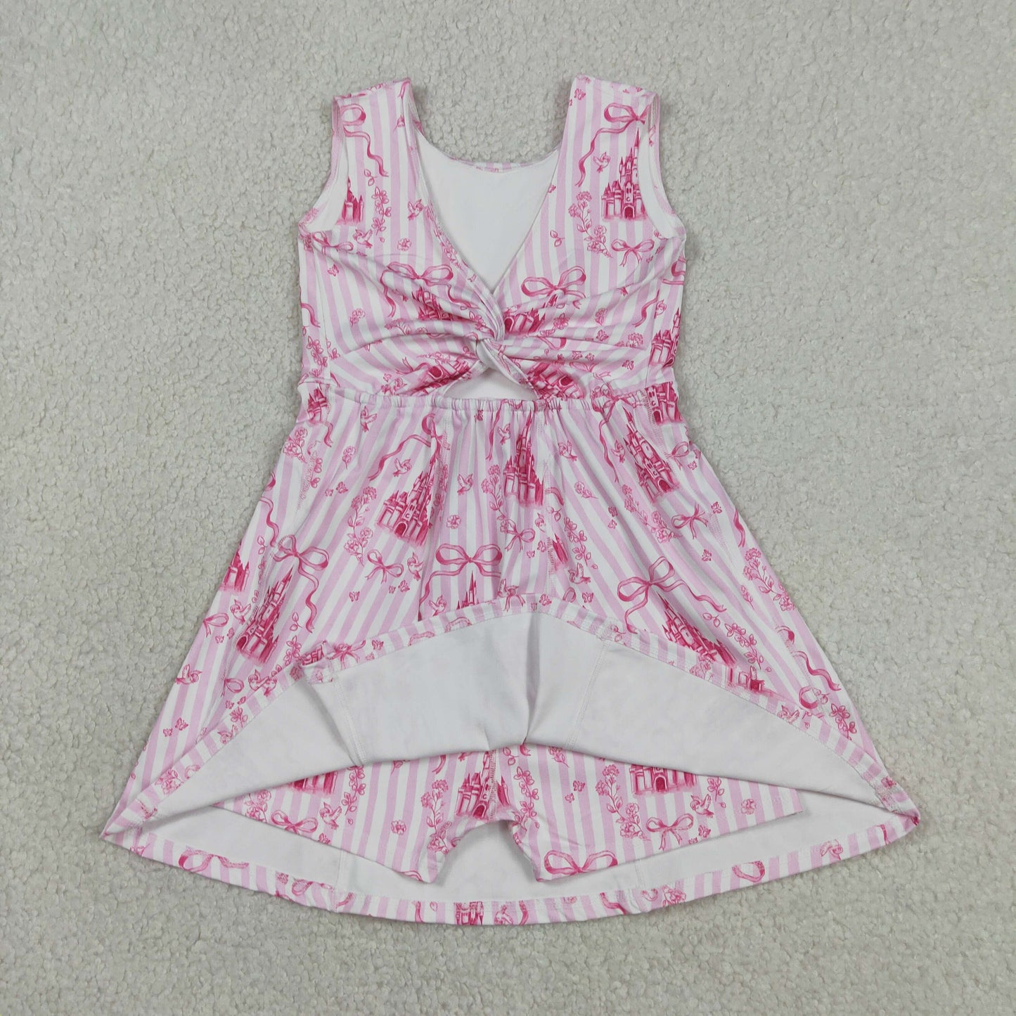 Sibling Castles Bows Checked Clothes Sets Knee Length Dress Rompers