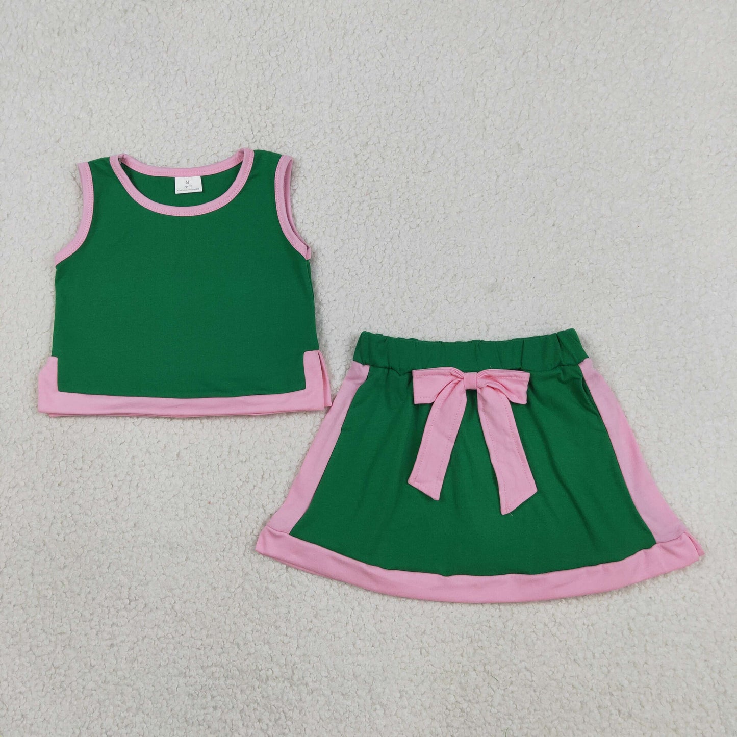Sibling Baby Girls Sleeveless Green Pink Top Skirt Shorts Clothes Sets