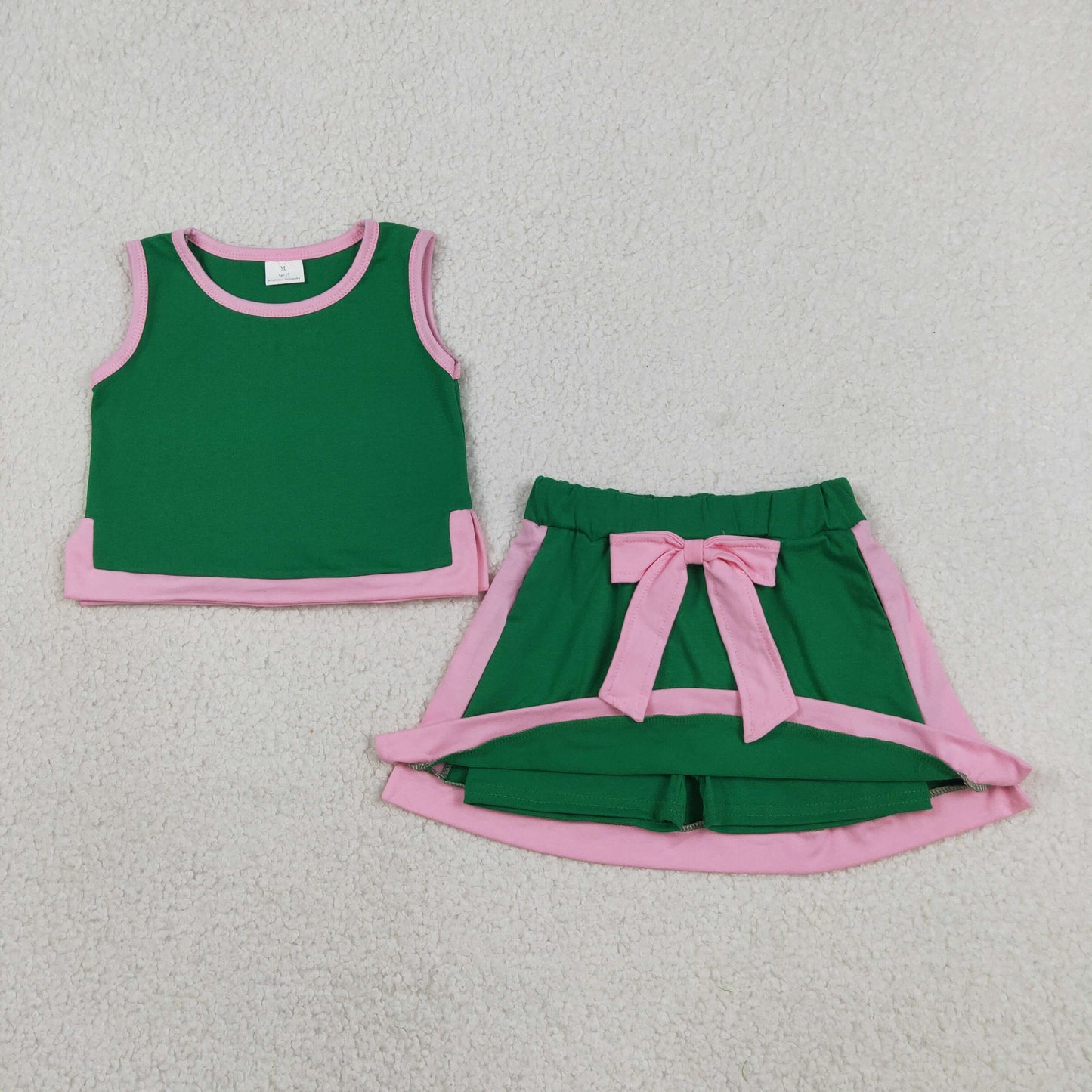GSD3830 Baby Girls Green Pink Sleeveless Vests Top Skirt Short Yoga Active Clothes Sets