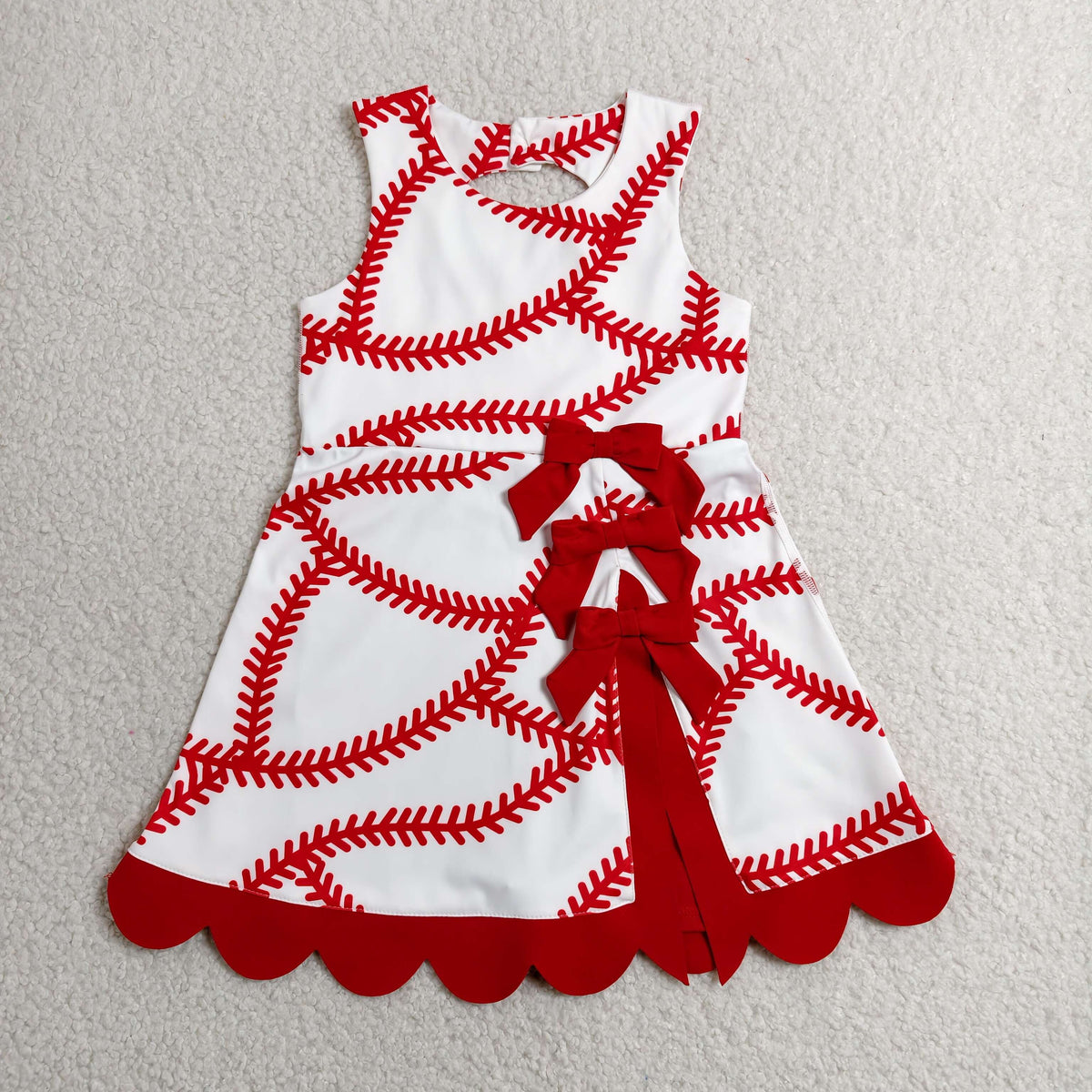 GSD3833 Baby Girls Sleeveless Baseballs Yoga Active Short Bows Team Scallop Dress