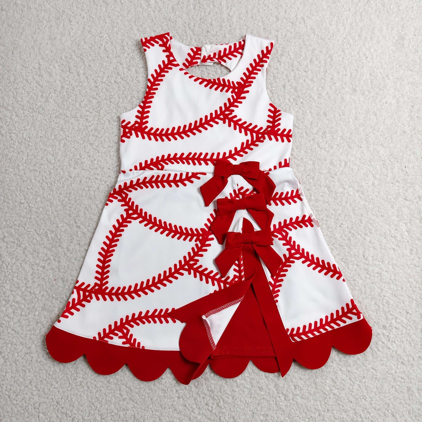 Sibling Baby Girls Baseball Softballs Team Yoga Active Short Scallop Knee Length Dresses