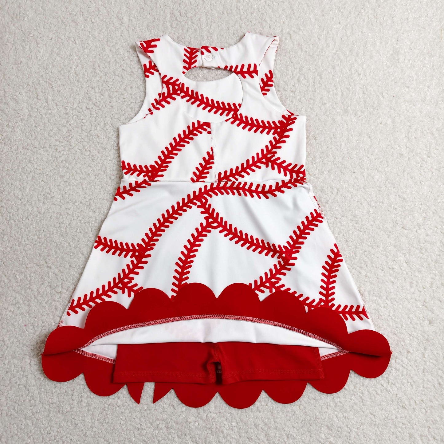 Sibling Baby Girls Baseball Softballs Team Yoga Active Short Scallop Knee Length Dresses