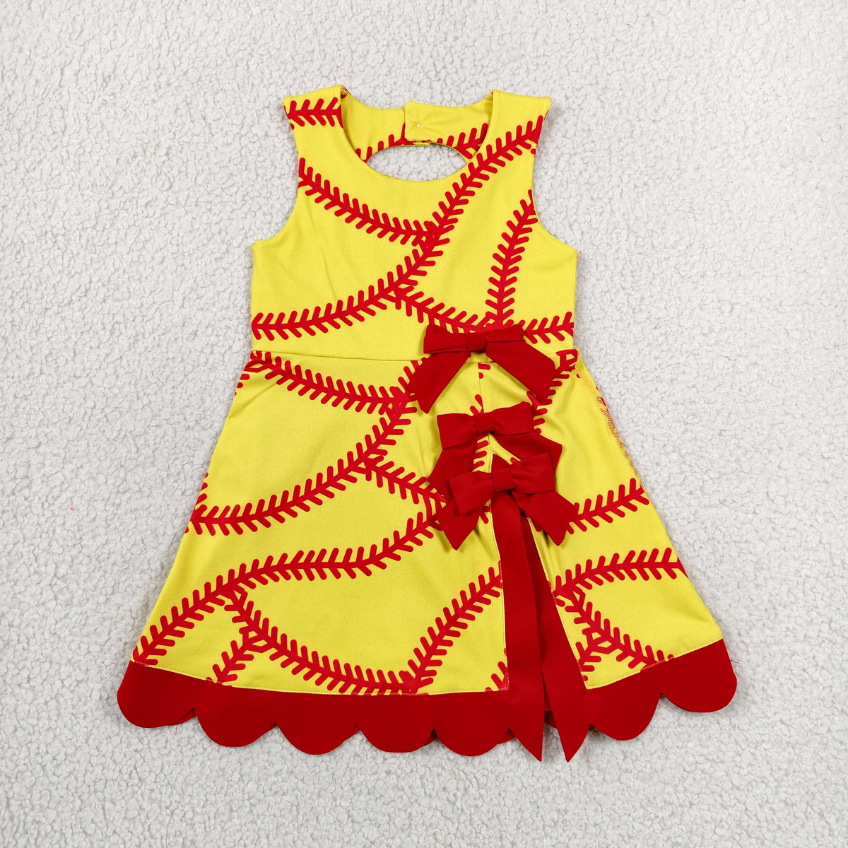 GSD3834 Baby Girls Sleeveless Softballs Yoga Active Short Bows Team Scallop Dress