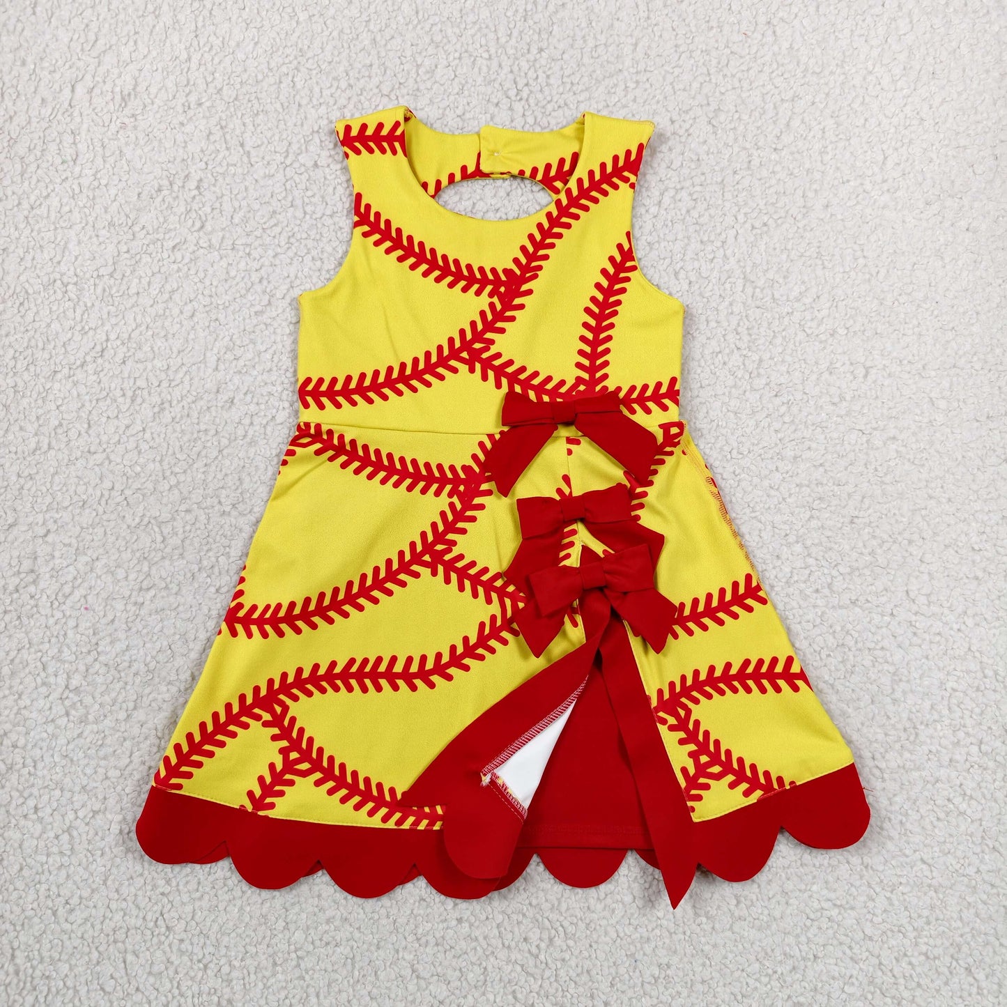 Sibling Baby Girls Baseball Softballs Team Yoga Active Short Scallop Knee Length Dresses