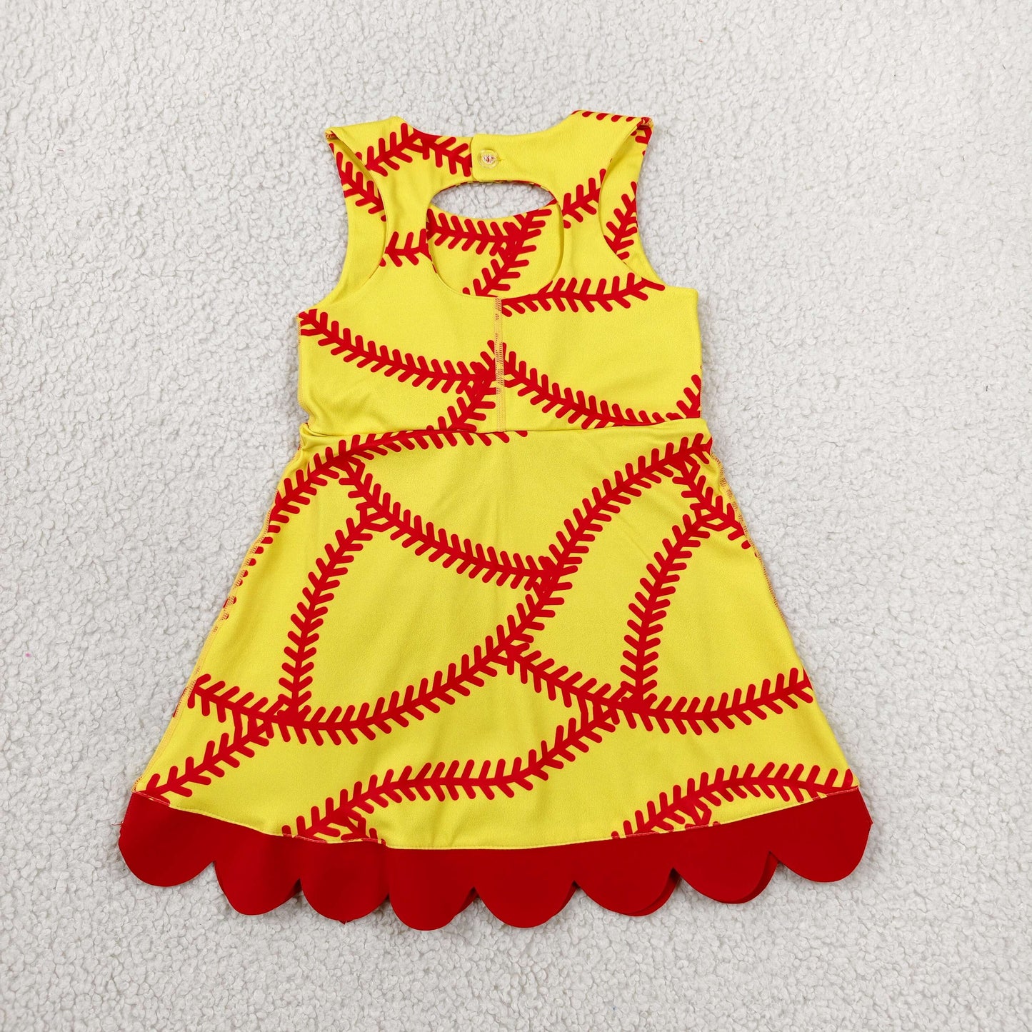 Sibling Baby Girls Baseball Softballs Team Yoga Active Short Scallop Knee Length Dresses