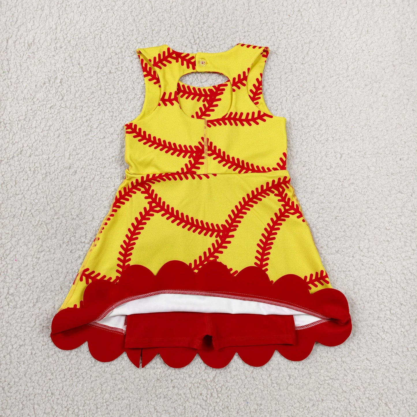 Sibling Baby Girls Baseball Softballs Team Yoga Active Short Scallop Knee Length Dresses