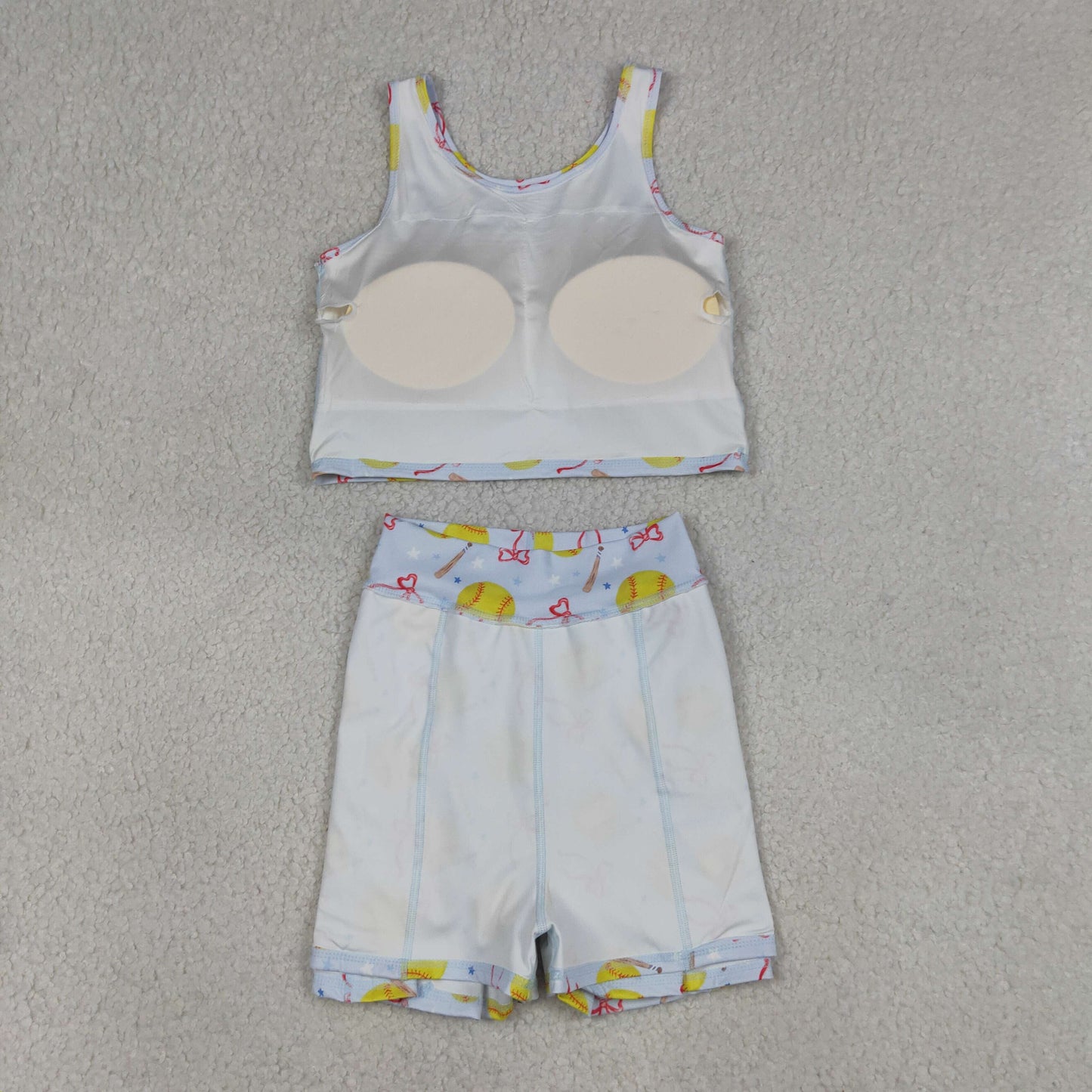 Sibling Baby Girls Bows Baseballs Softballs Top Skirt Short Team Yoga Active Scallop Clothes Sets