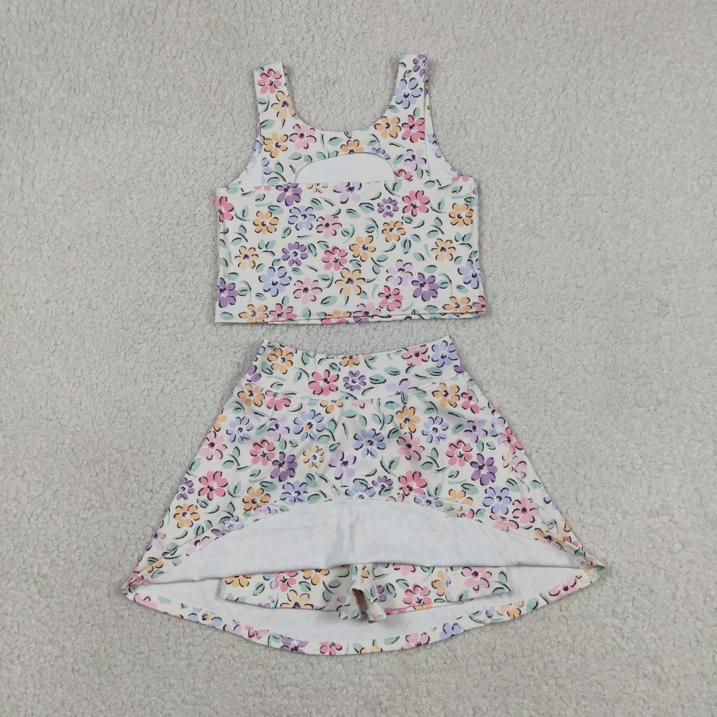GSD3838 Baby Girls Colorful Flowers Vests Top Skirt Short Yoga Active Clothes Sets