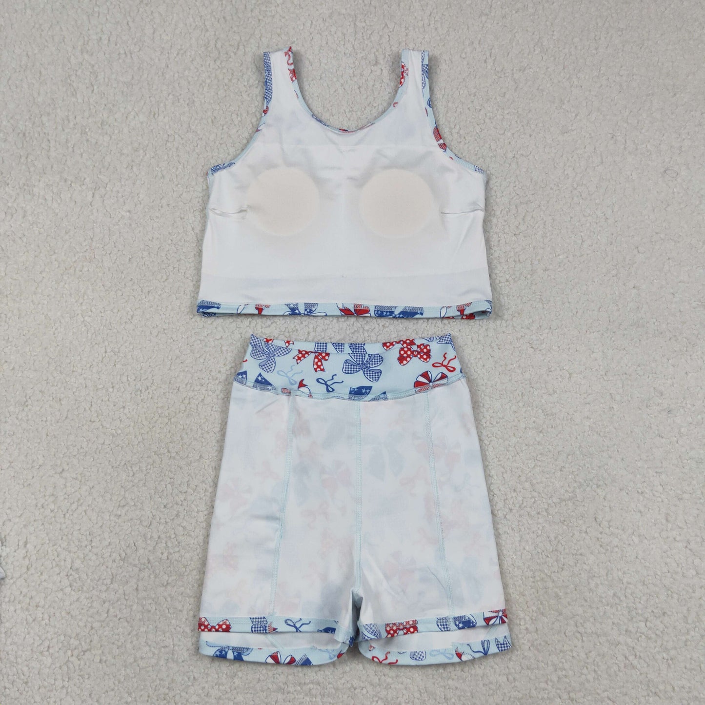 Sibling Baby Girls Red Blue Bows 4th of July Yoga Active Skirt Shorts Set Knee Length Dresses