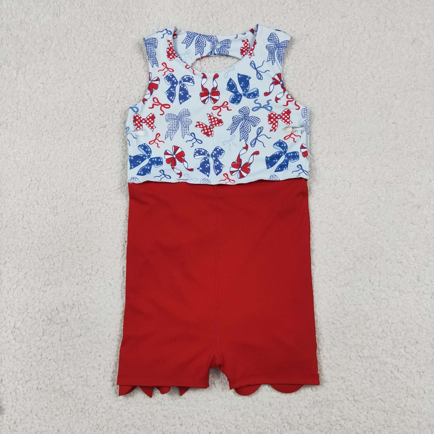Sibling Baby Girls Red Blue Bows 4th of July Yoga Active Skirt Shorts Set Knee Length Dresses
