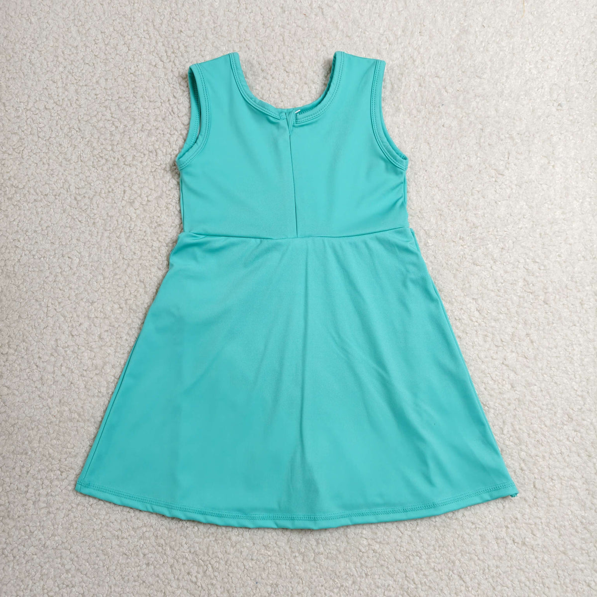 GSD3876 Baby Girls Lake Blue Sleeveless Back Zip Yoga Active Short Bow Knee Length Dress