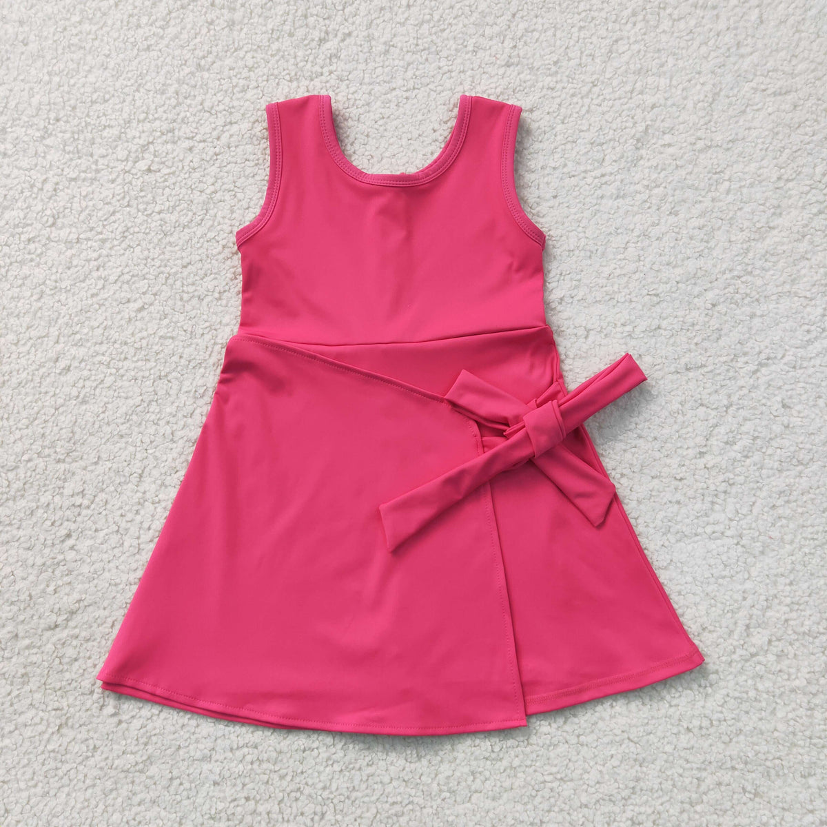 GSD3878 Baby Girls Hot Pink Sleeveless Back Zip Yoga Active Short Bow Knee Length Dress