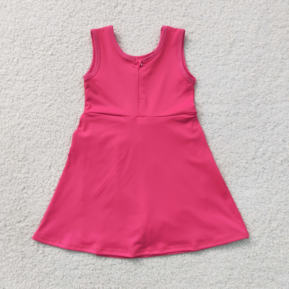 GSD3878 Baby Girls Hot Pink Sleeveless Back Zip Yoga Active Short Bow Knee Length Dress