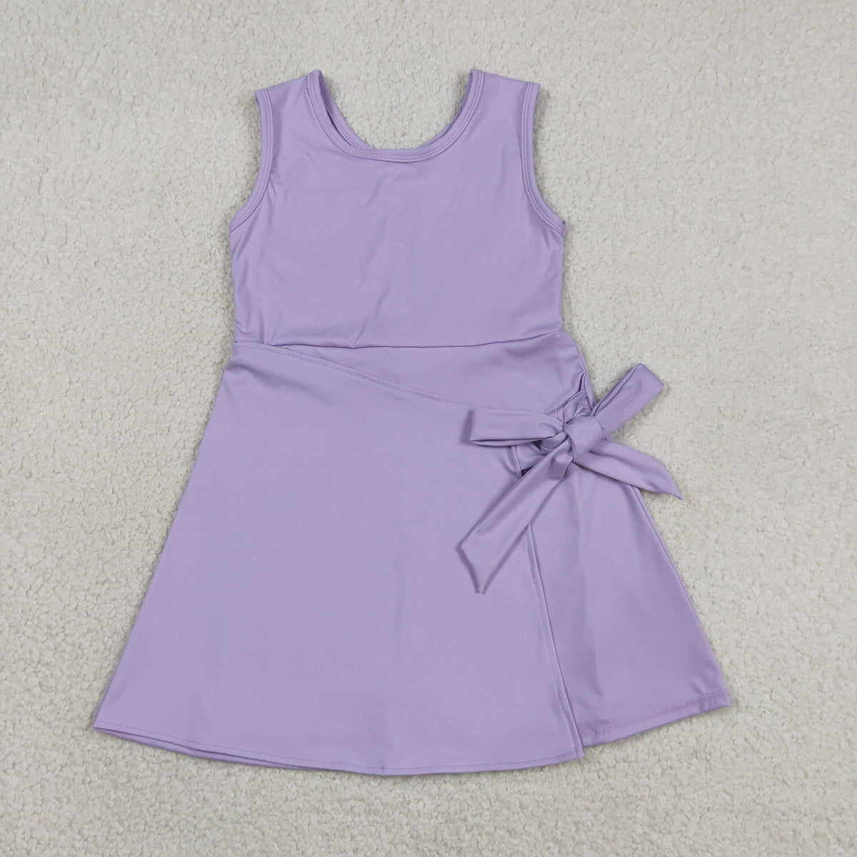 GSD3881 Baby Girls Lavender Sleeveless Back Zip Yoga Active Short Bow Knee Length Dress