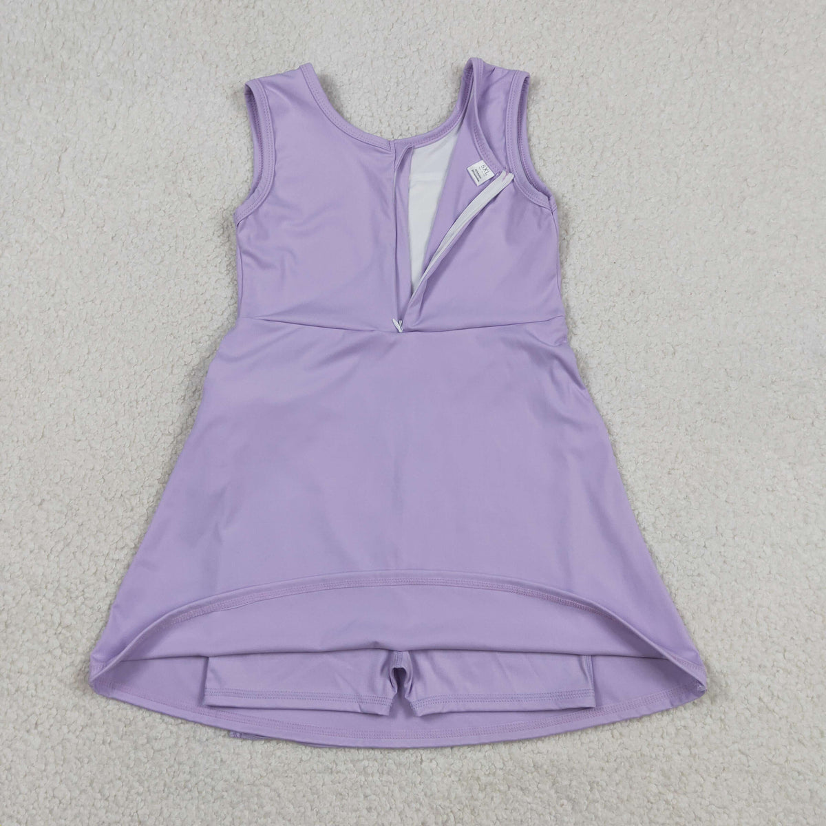 GSD3881 Baby Girls Lavender Sleeveless Back Zip Yoga Active Short Bow Knee Length Dress