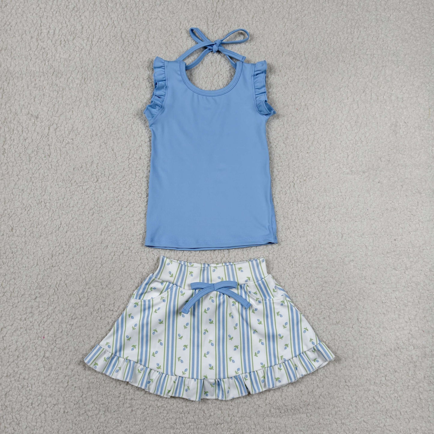 Sibling Baby Girls Sleeveless Vest Top Flowers Skirt Shorts Yoga Active Clothes Sets