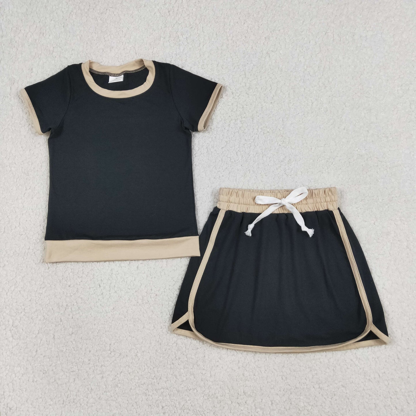 GSD3923 Baby Girls Black Short Sleeve Top Skirt Short Cotton Clothes Set