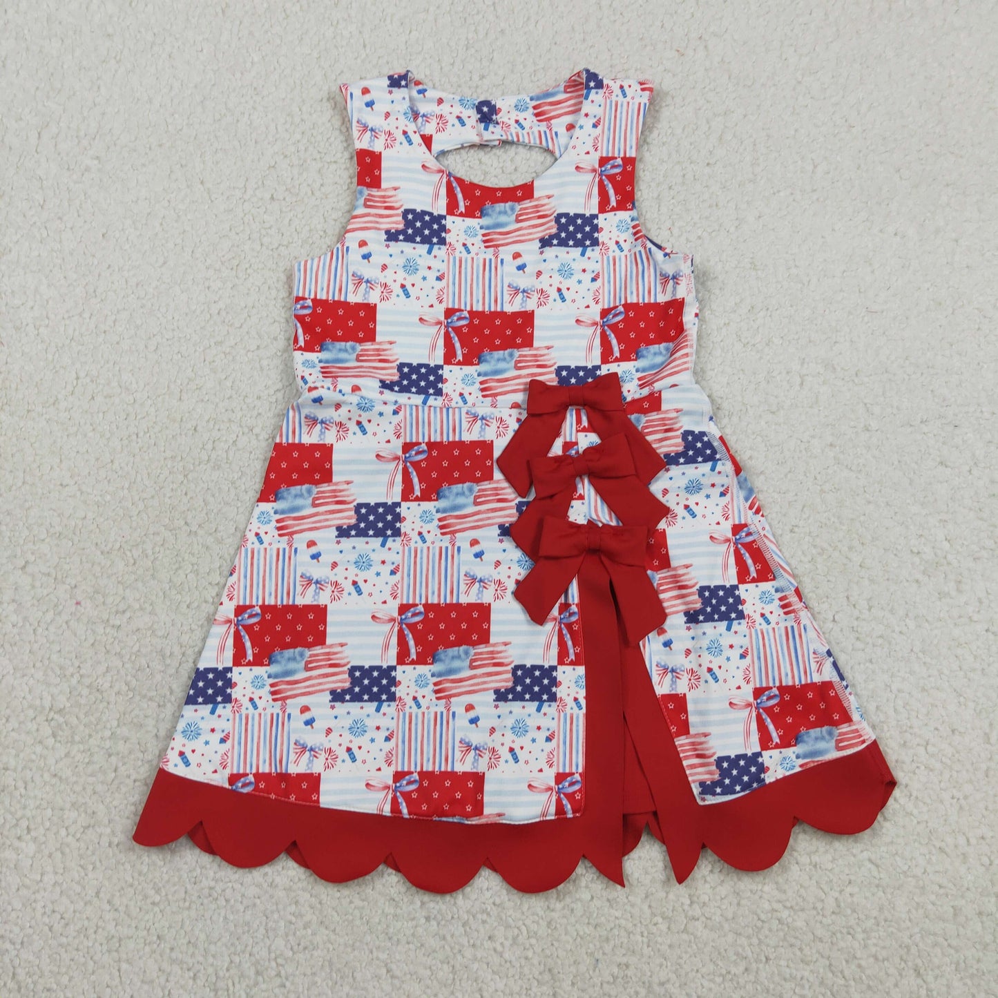 Sibling Baby Girls Flags Stars 4th of July Yoga Active Knee Length Dress Scallop Clothes Sets