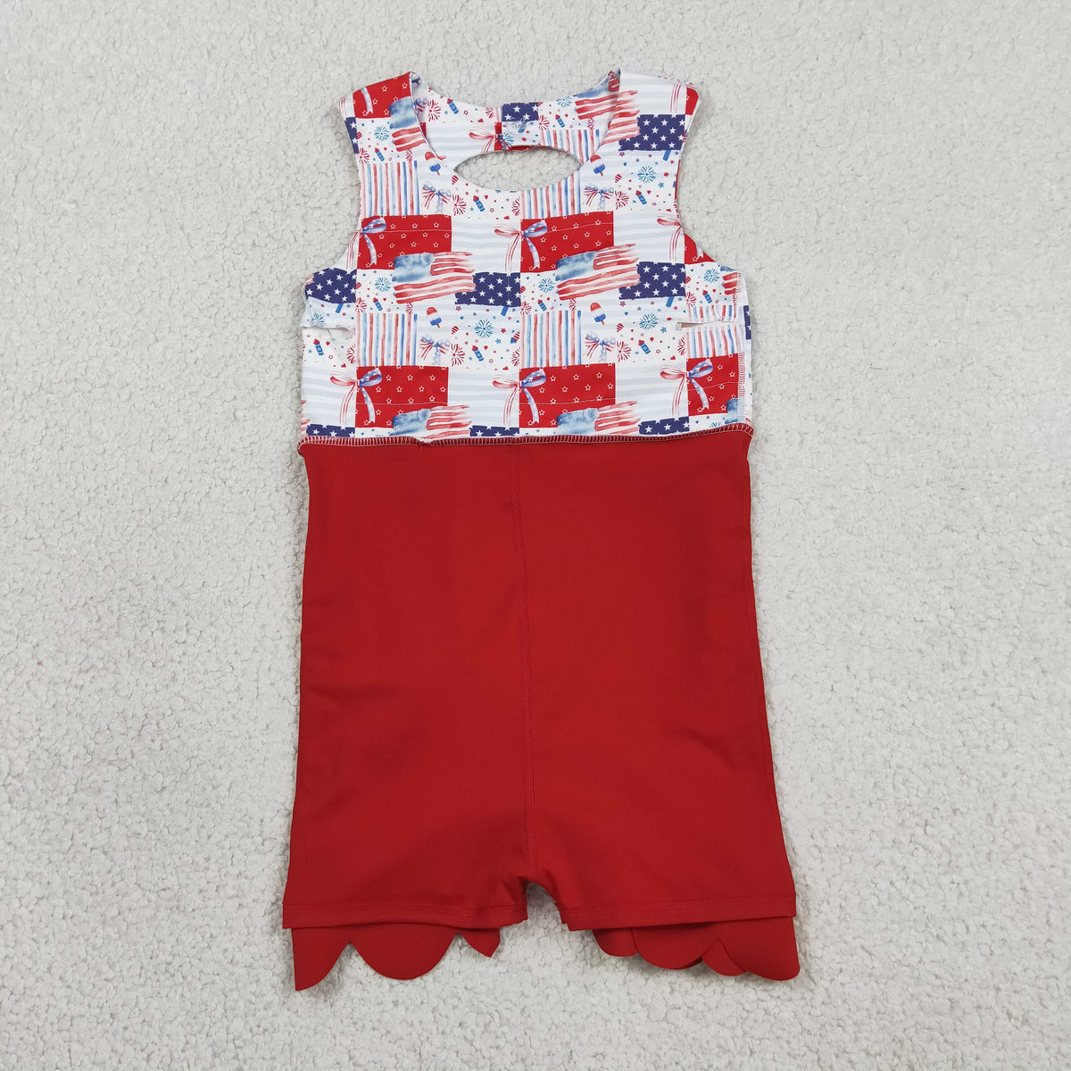 GSD3945 Baby Girls Bows Flags Yoga Active Short 4th of July Bows Scallop Knee Length Dress